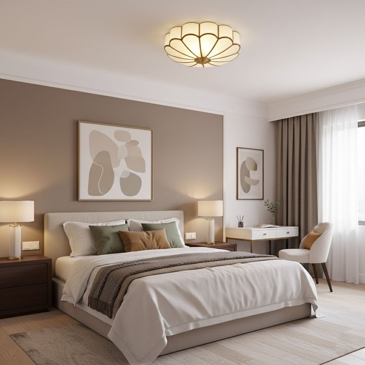 Flower-Shape Glass Flush Mount Ceiling Light With Petal Shade