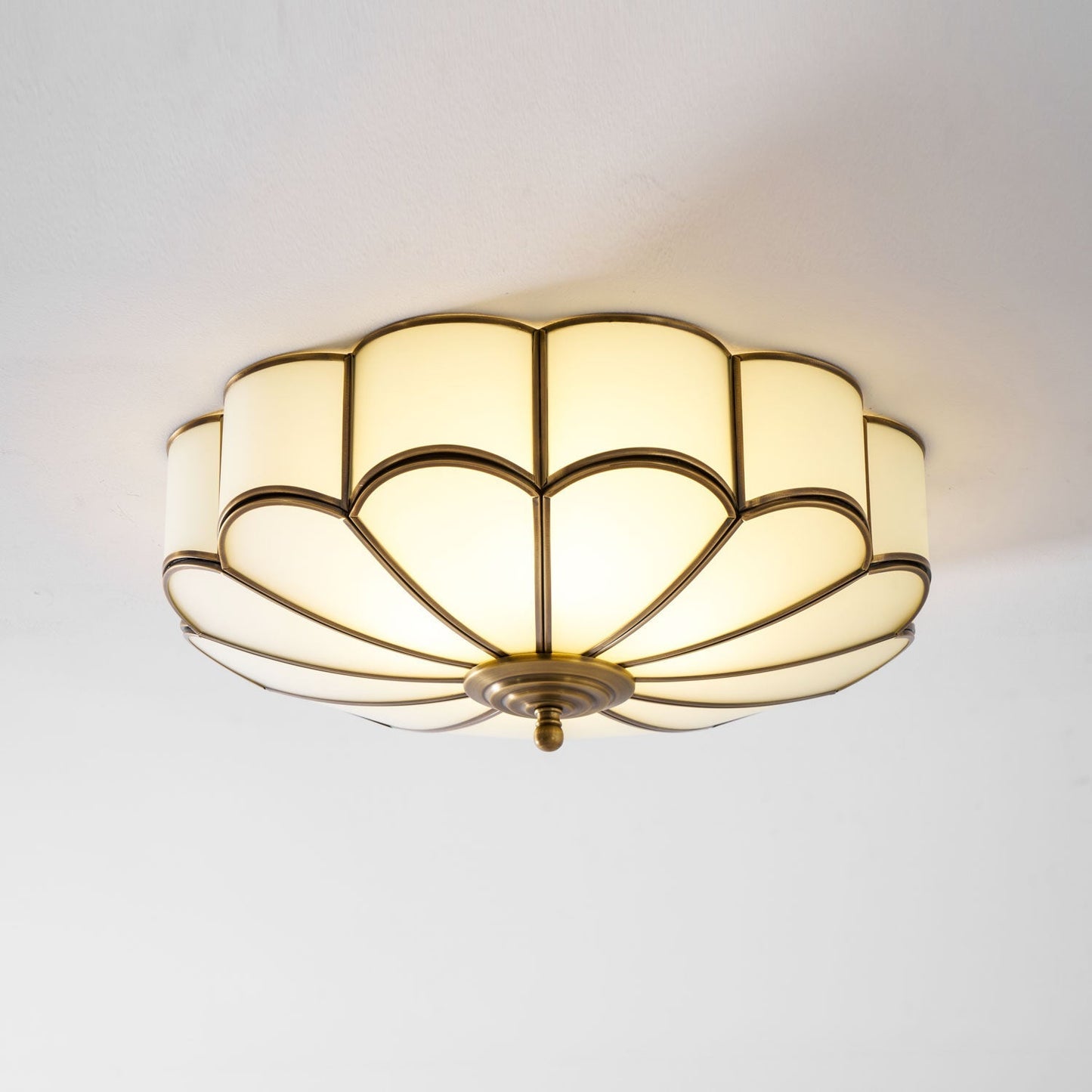 Flower-Shape Glass Flush Mount Ceiling Light With Petal Shade