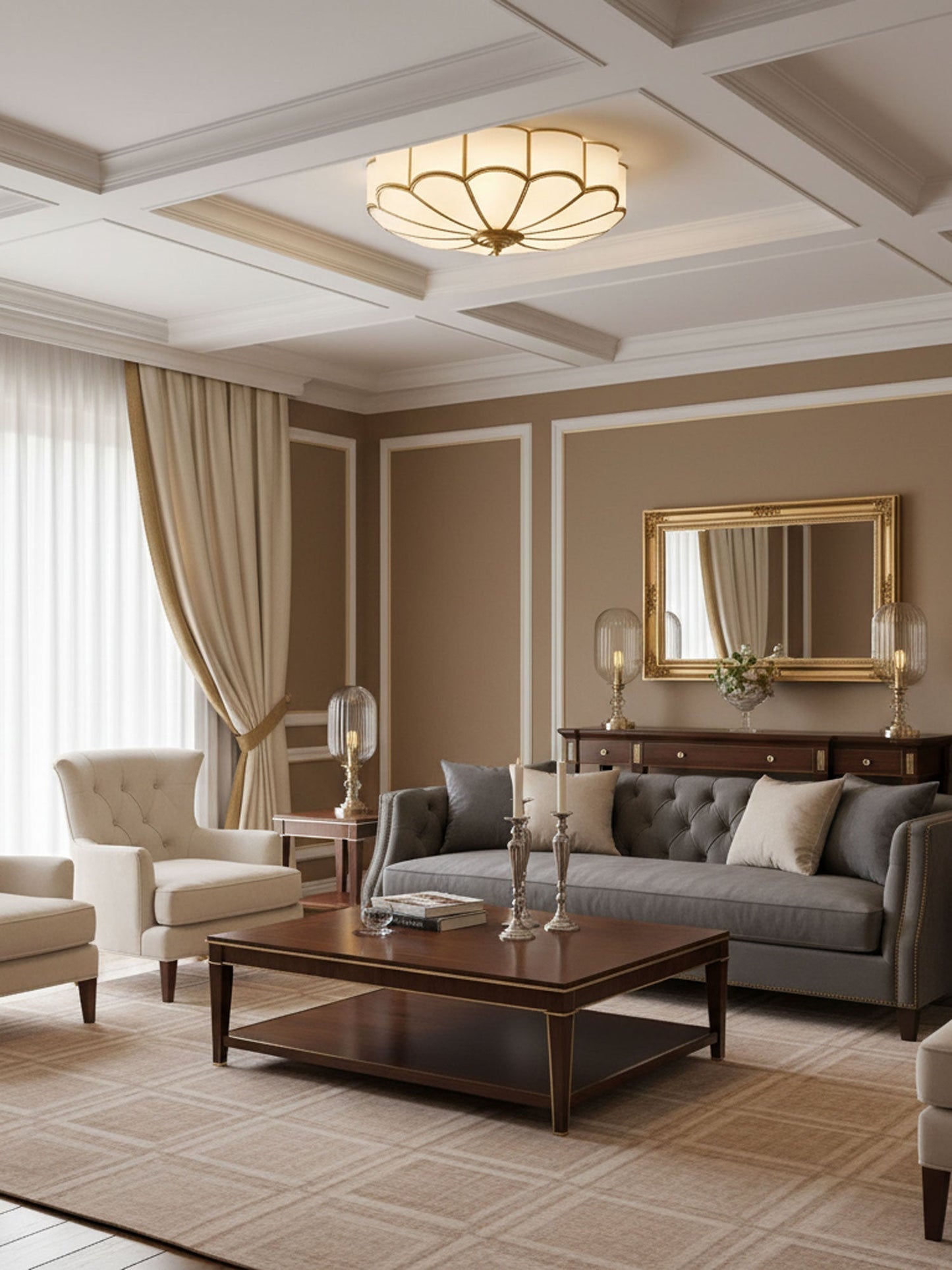 Flower-Shape Glass Flush Mount Ceiling Light With Petal Shade