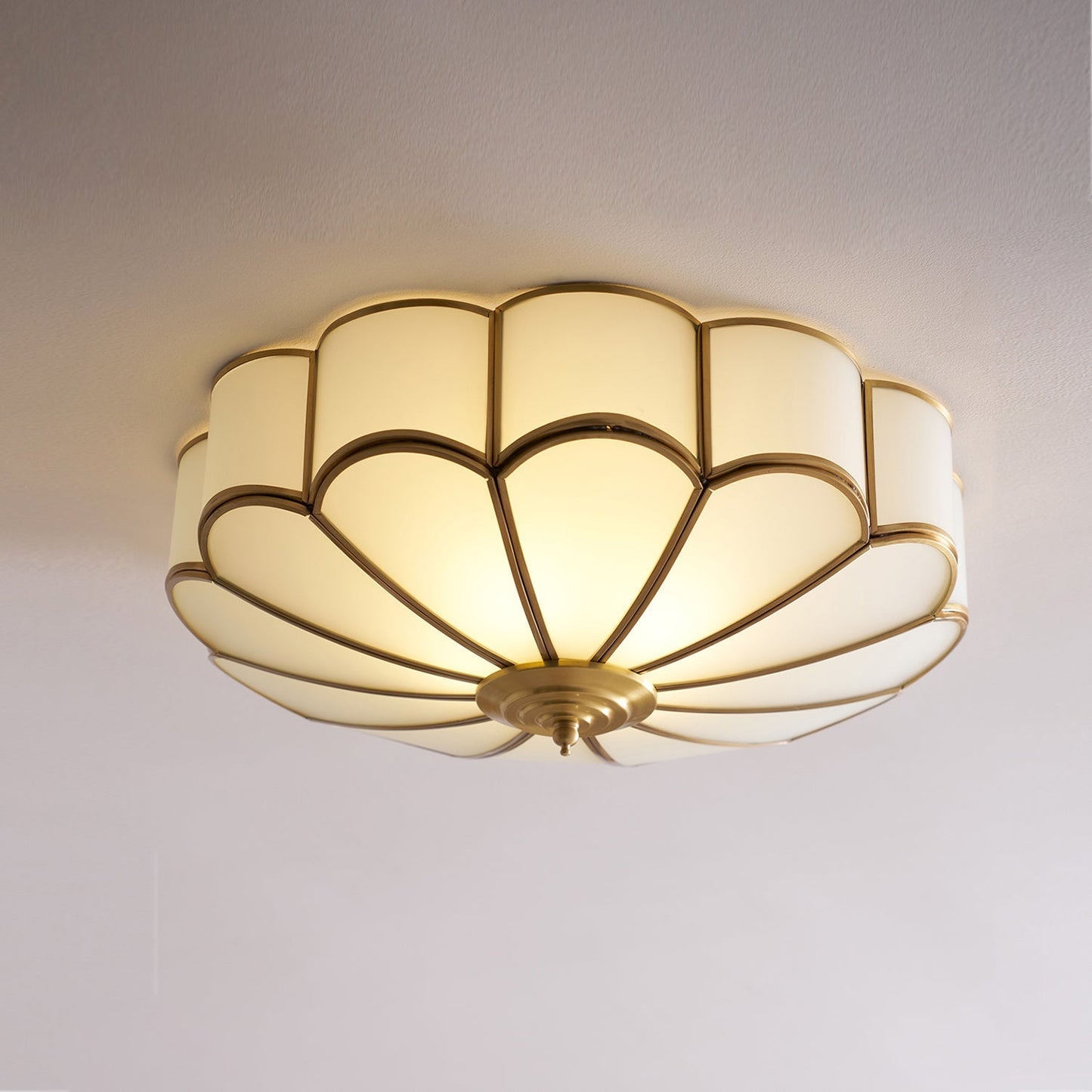 Flower-Shape Glass Flush Mount Ceiling Light With Petal Shade