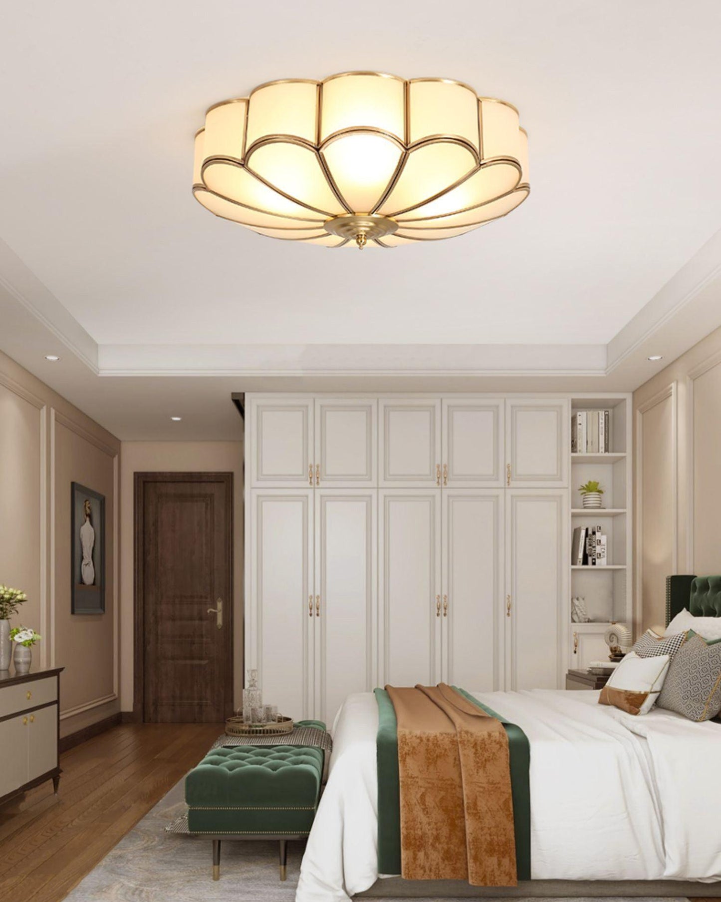 Flower-Shape Glass Flush Mount Ceiling Light With Petal Shade