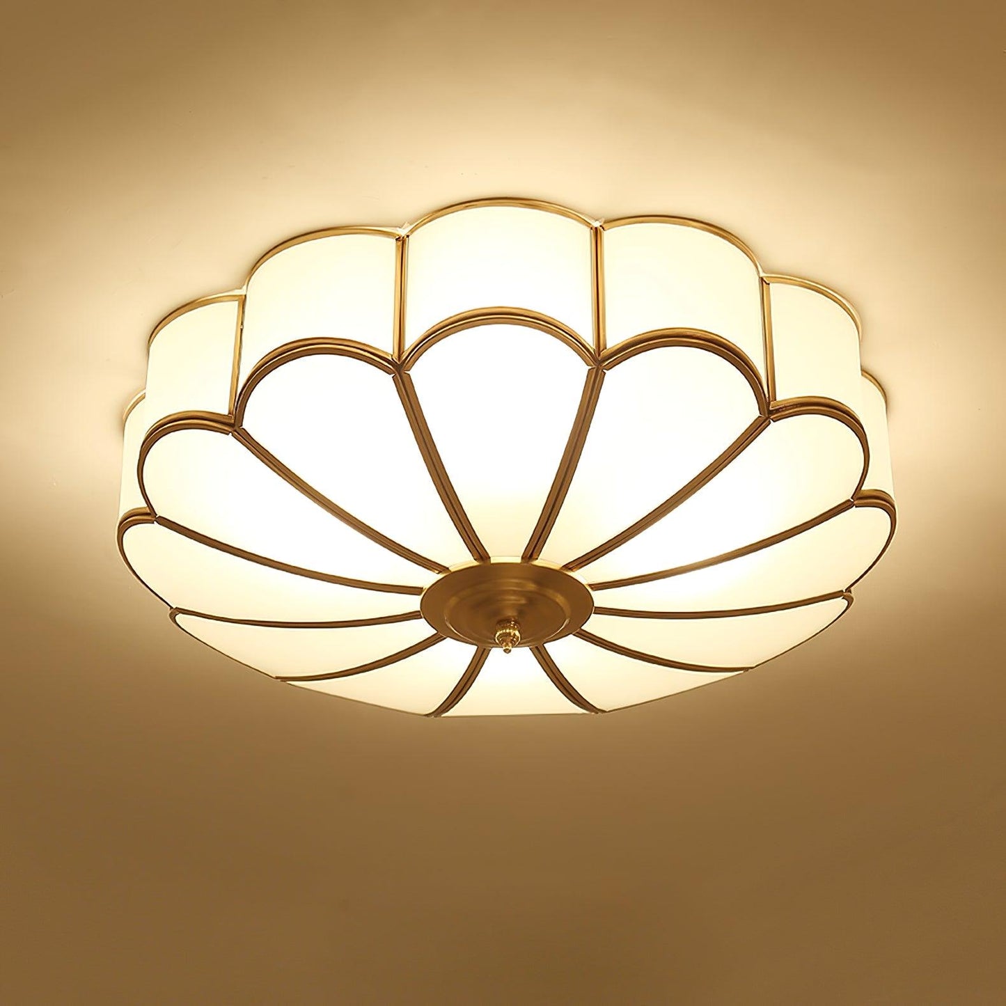 Flower-Shape Glass Flush Mount Ceiling Light With Petal Shade