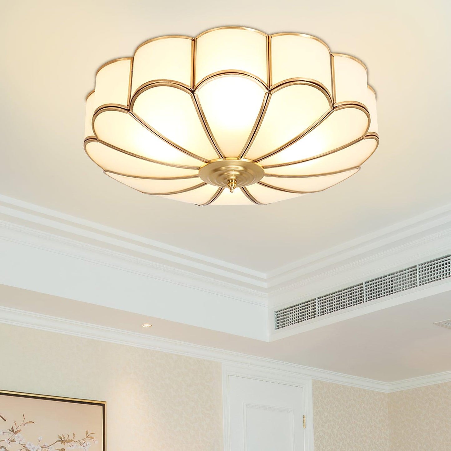 Flower-Shape Glass Flush Mount Ceiling Light With Petal Shade