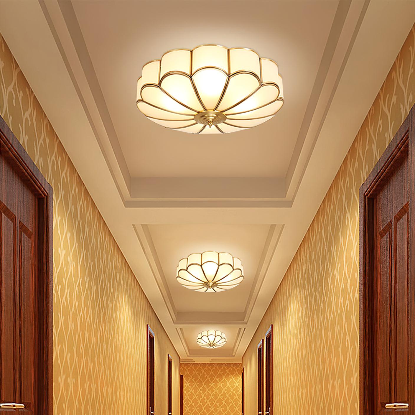 Flower-Shape Glass Flush Mount Ceiling Light With Petal Shade