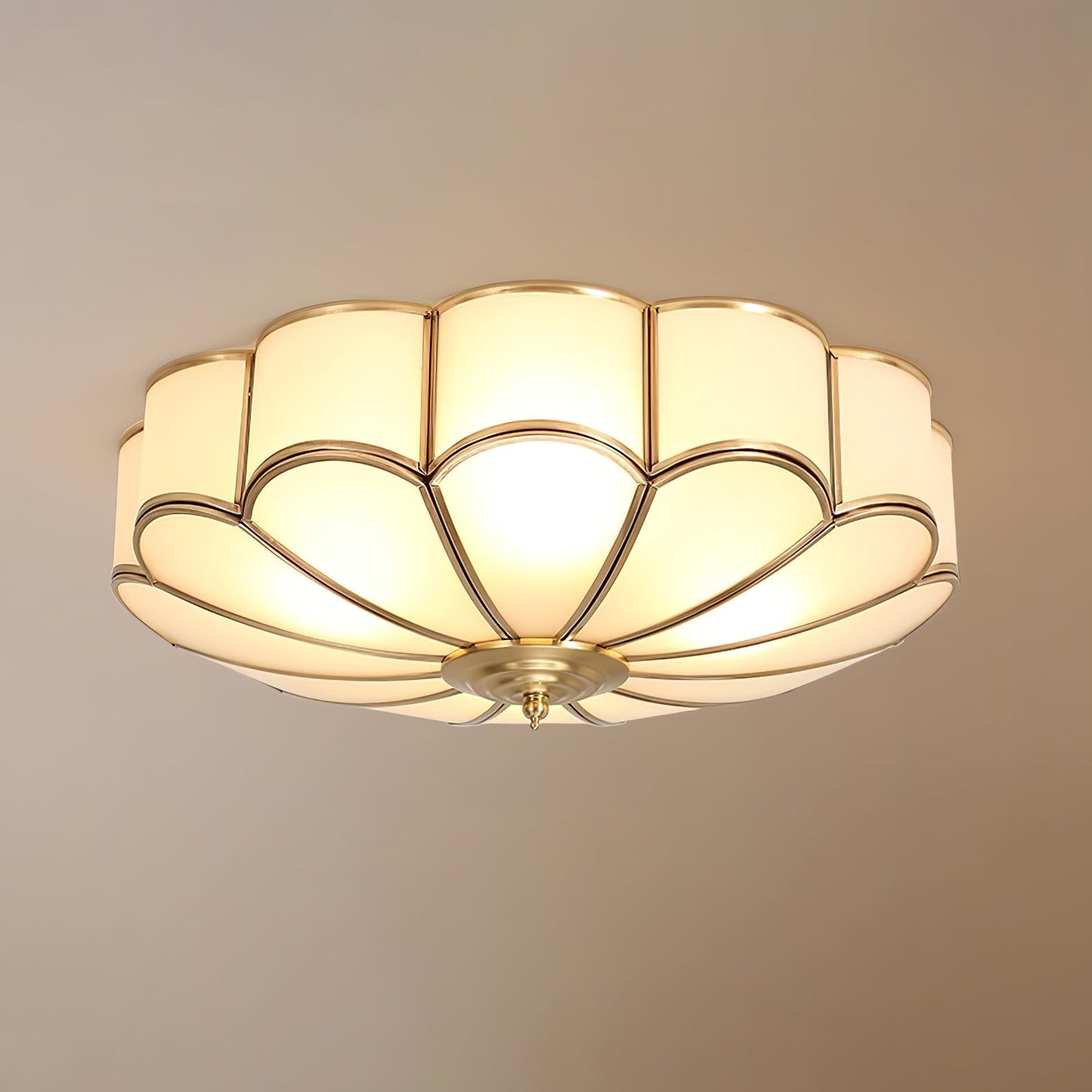 Flower-Shape Glass Flush Mount Ceiling Light With Petal Shade