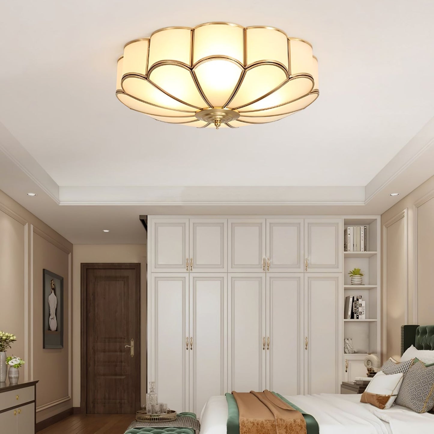 Flower-Shape Glass Flush Mount Ceiling Light With Petal Shade