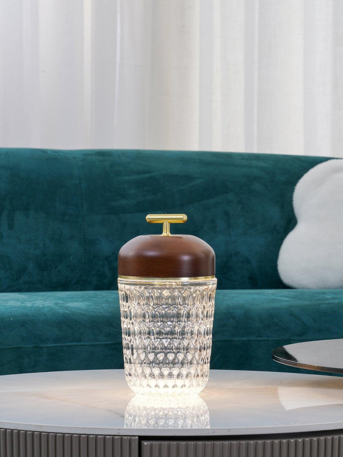 Portable Faceted Glass Table Lamp With Top Handle