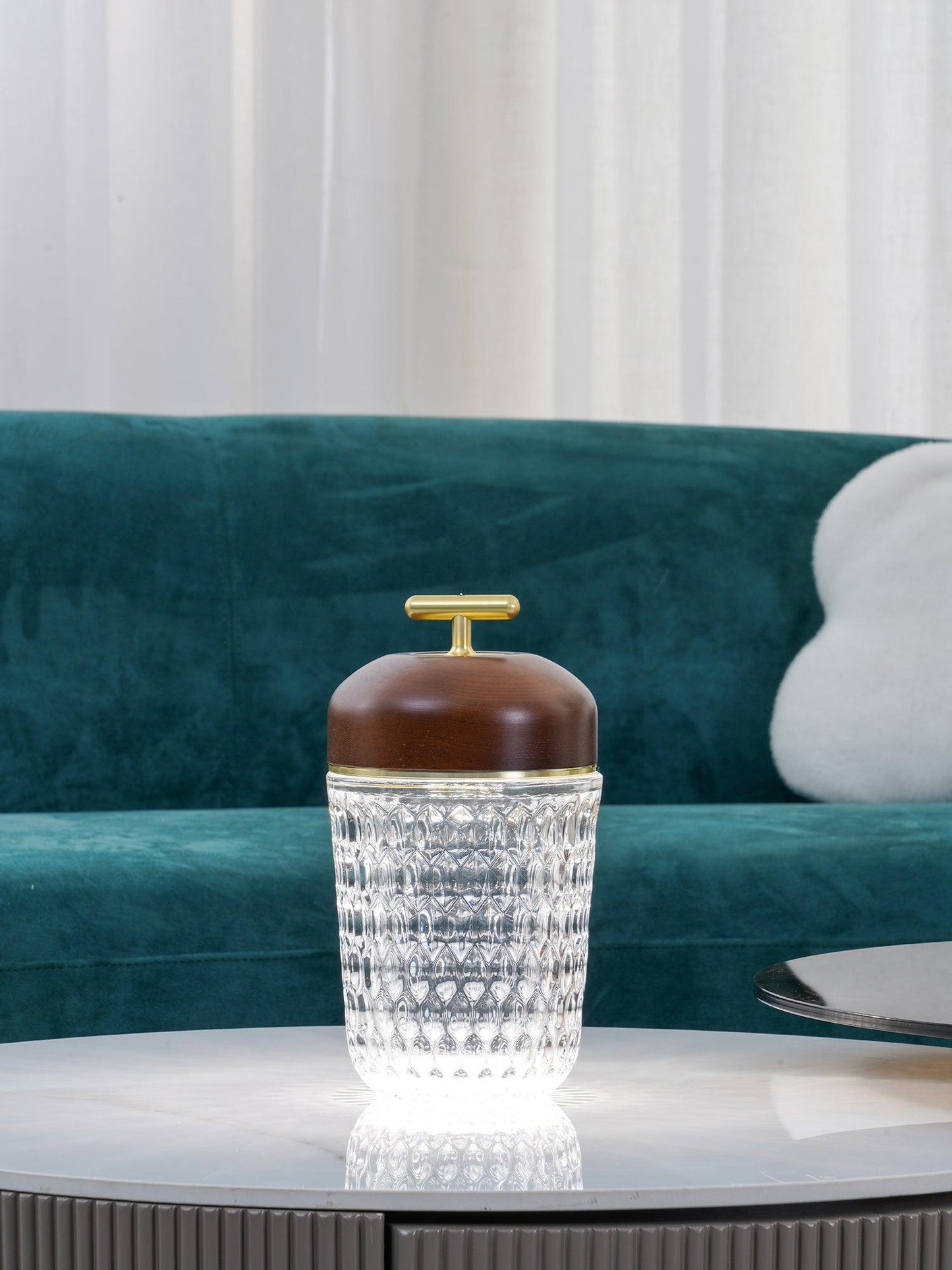 Portable Faceted Glass Table Lamp With Top Handle