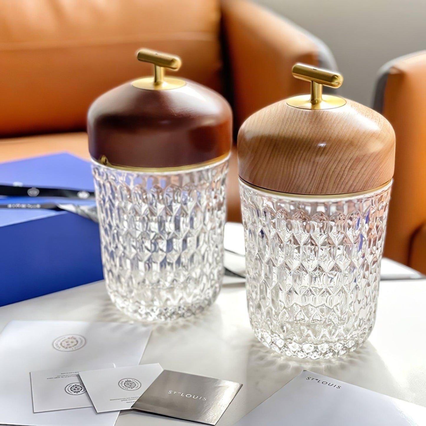 Portable Faceted Glass Table Lamp With Top Handle