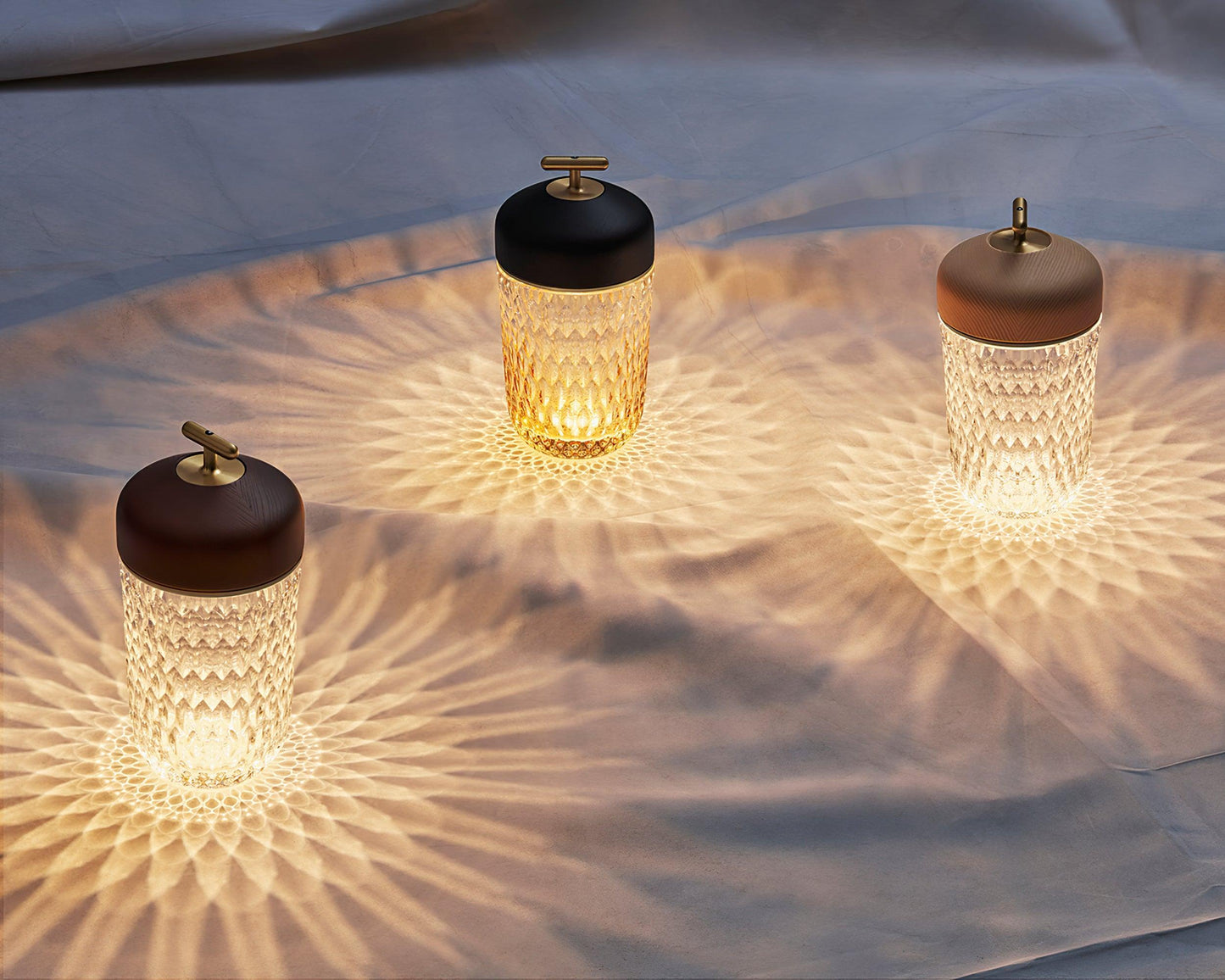 Portable Faceted Glass Table Lamp With Top Handle