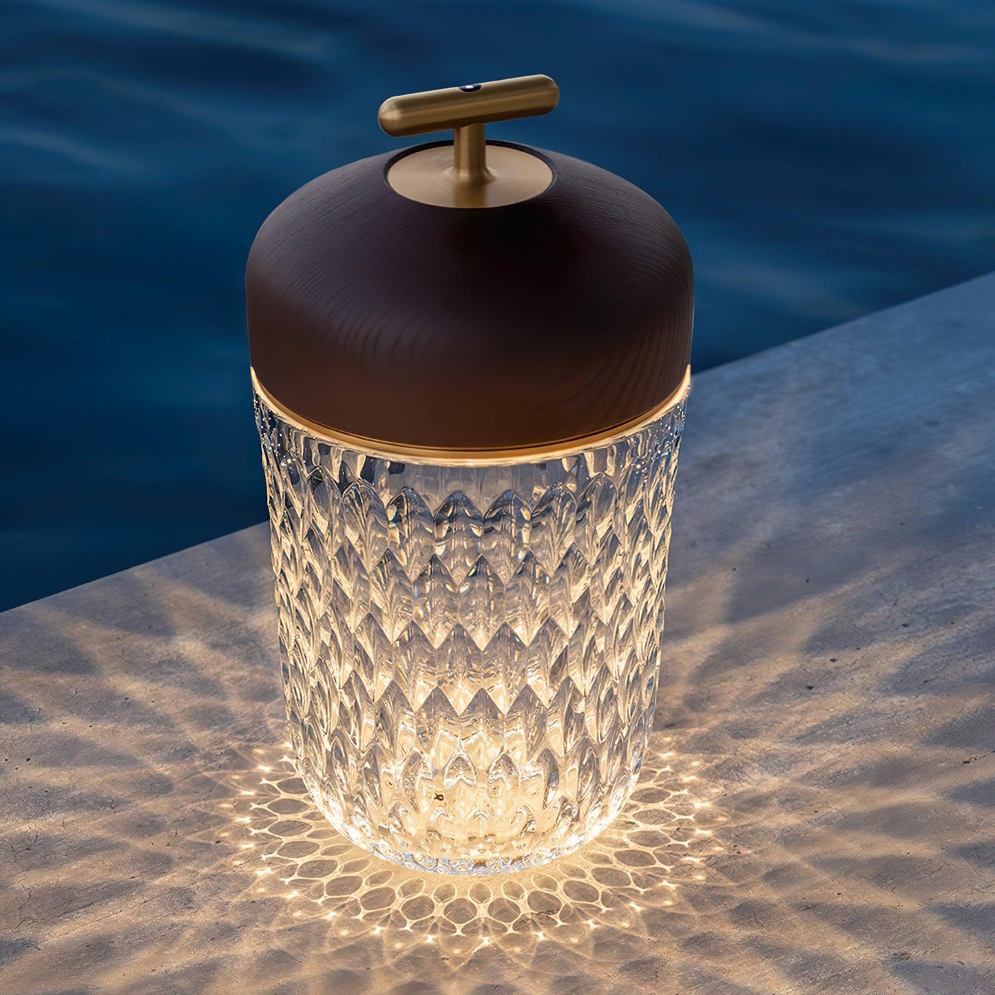 Portable Faceted Glass Table Lamp With Top Handle