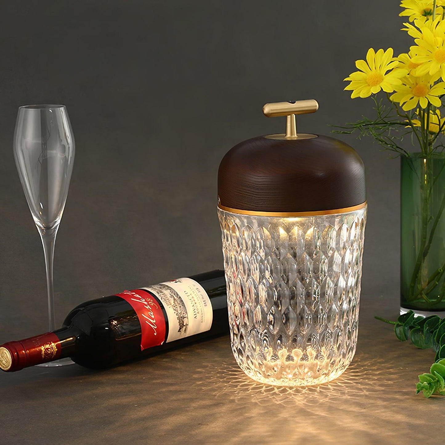 Portable Faceted Glass Table Lamp With Top Handle