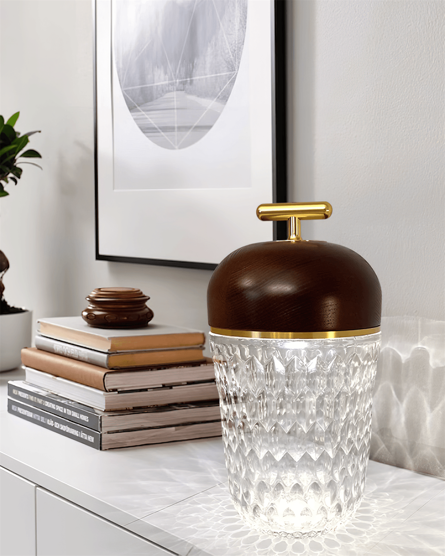 Portable Faceted Glass Table Lamp With Top Handle