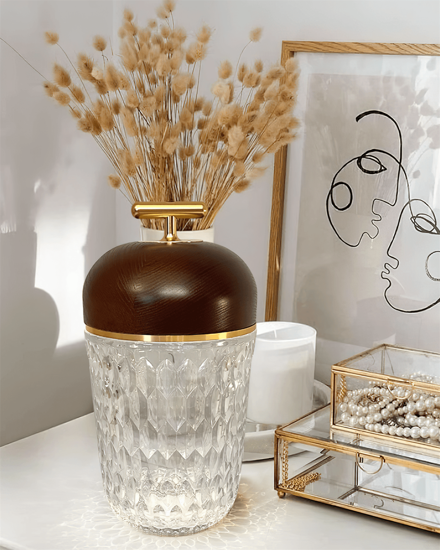 Portable Faceted Glass Table Lamp With Top Handle