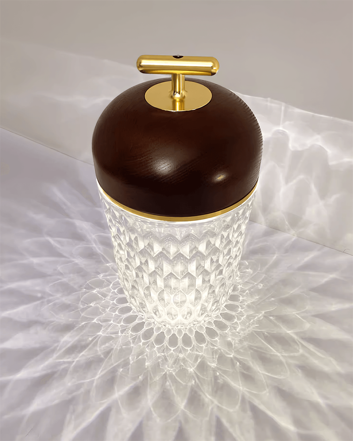 Portable Faceted Glass Table Lamp With Top Handle