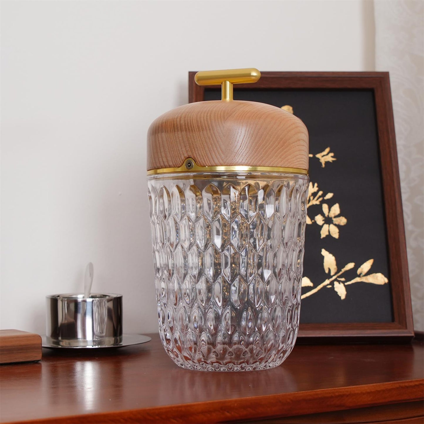 Portable Faceted Glass Table Lamp With Top Handle