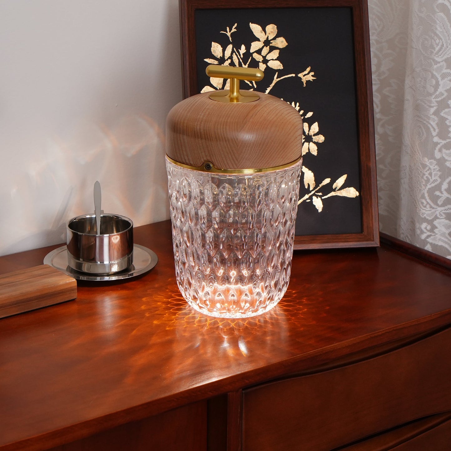 Portable Faceted Glass Table Lamp With Top Handle