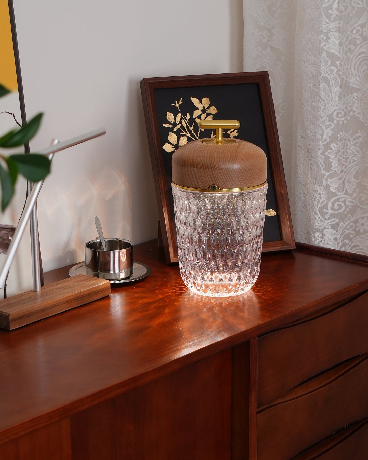 Portable Faceted Glass Table Lamp With Top Handle