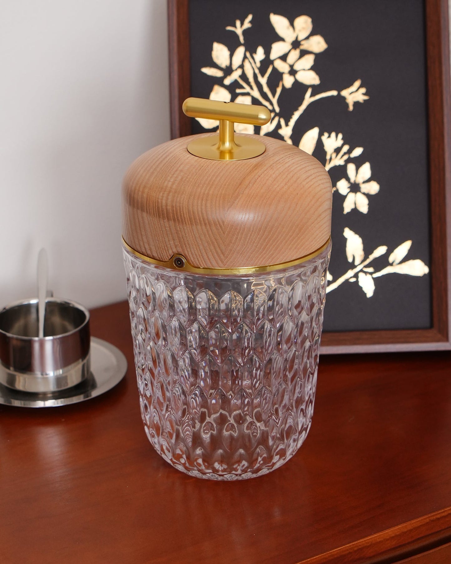Portable Faceted Glass Table Lamp With Top Handle