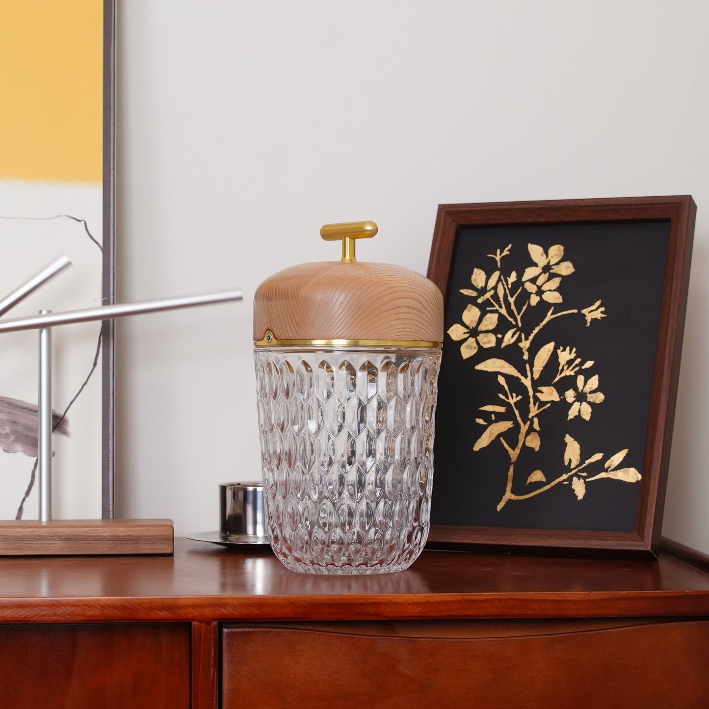 Portable Faceted Glass Table Lamp With Top Handle