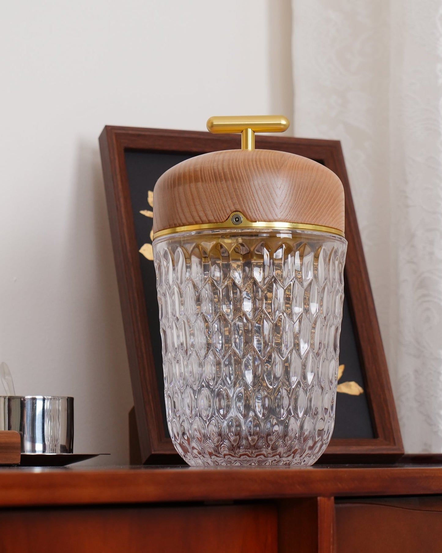 Portable Faceted Glass Table Lamp With Top Handle