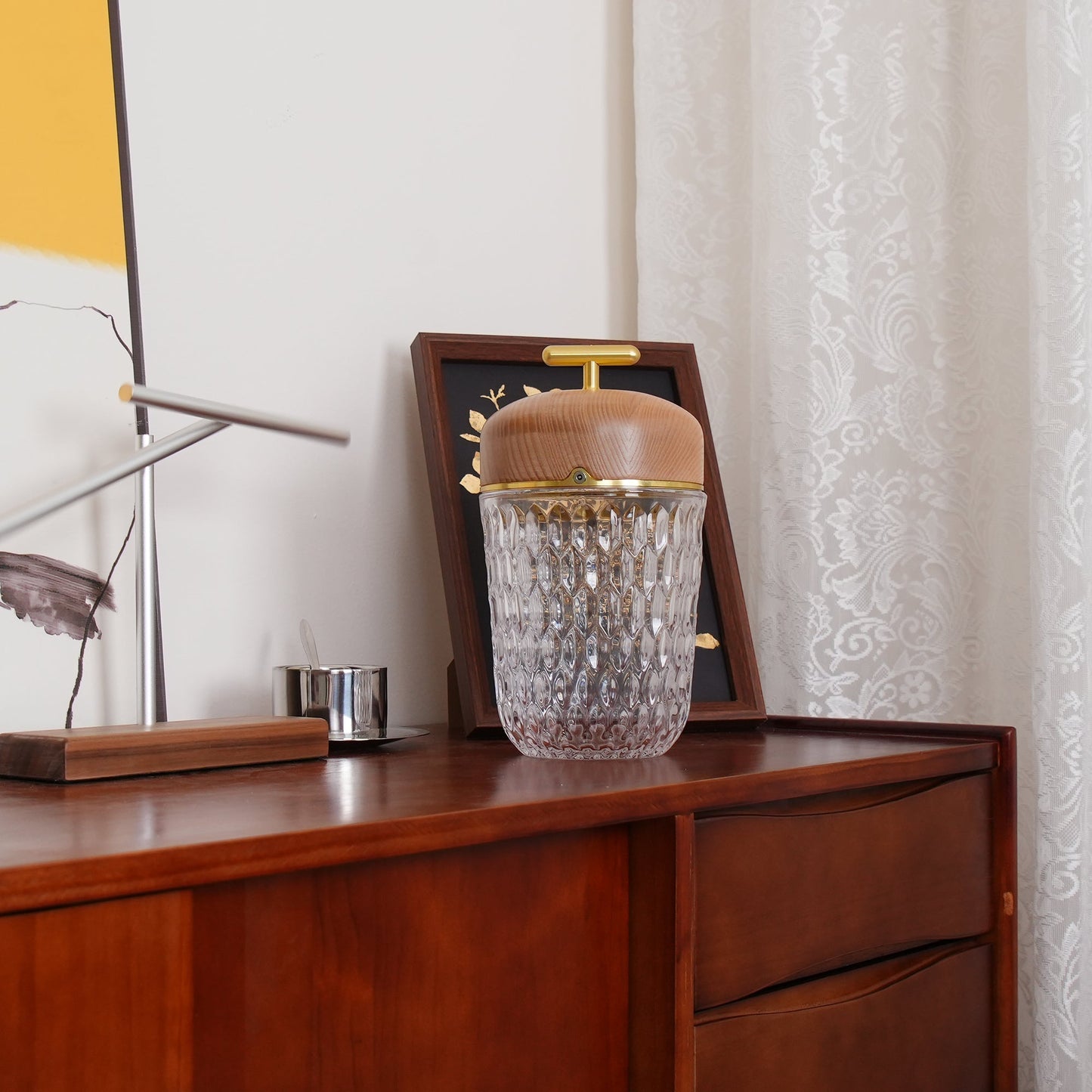 Portable Faceted Glass Table Lamp With Top Handle