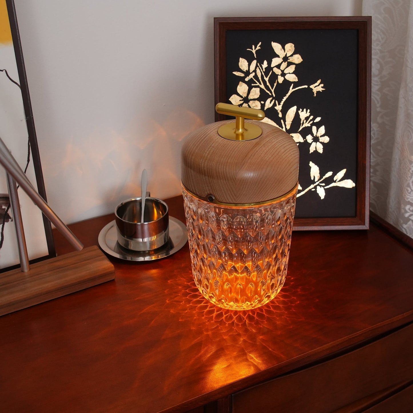 Portable Faceted Glass Table Lamp With Top Handle