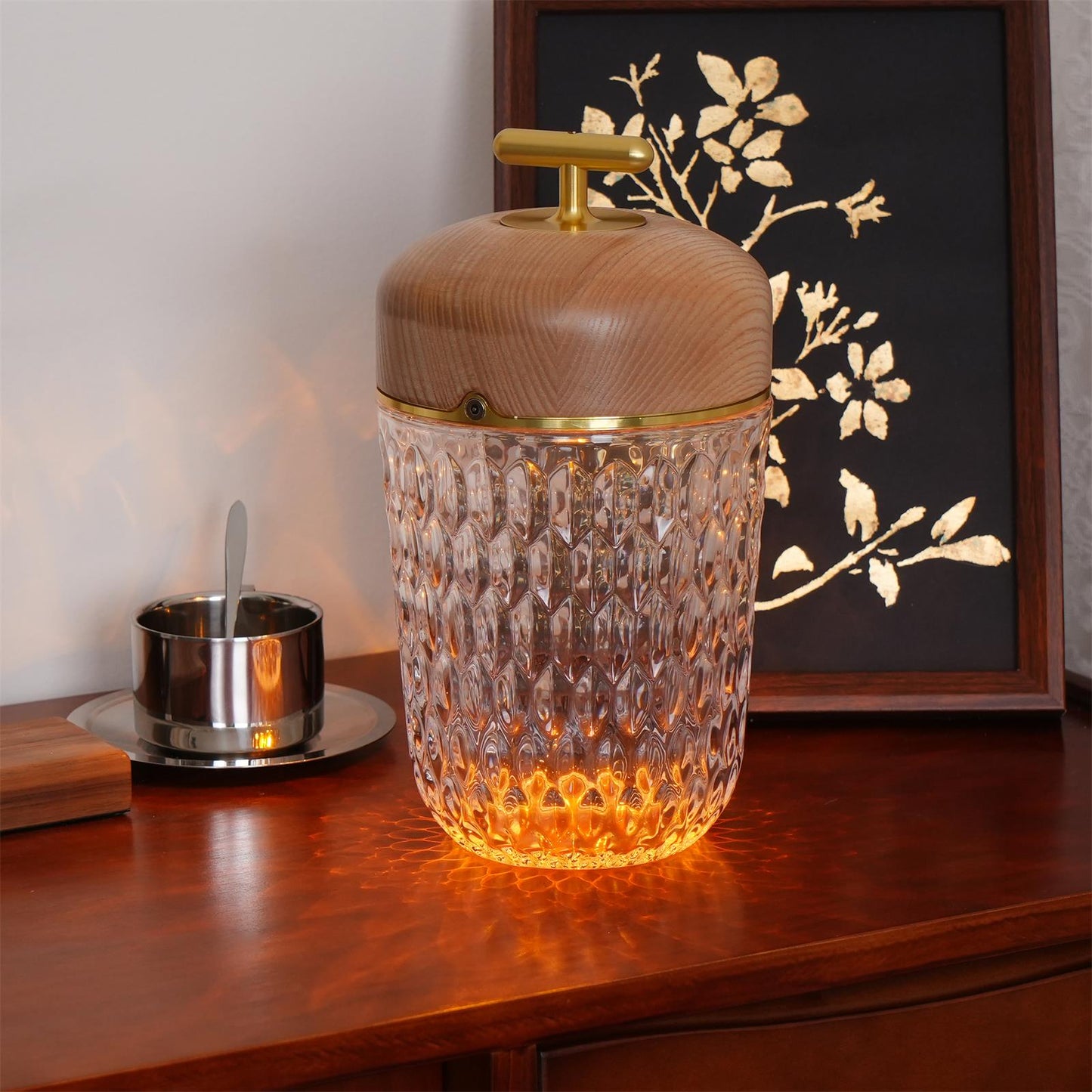 Portable Faceted Glass Table Lamp With Top Handle