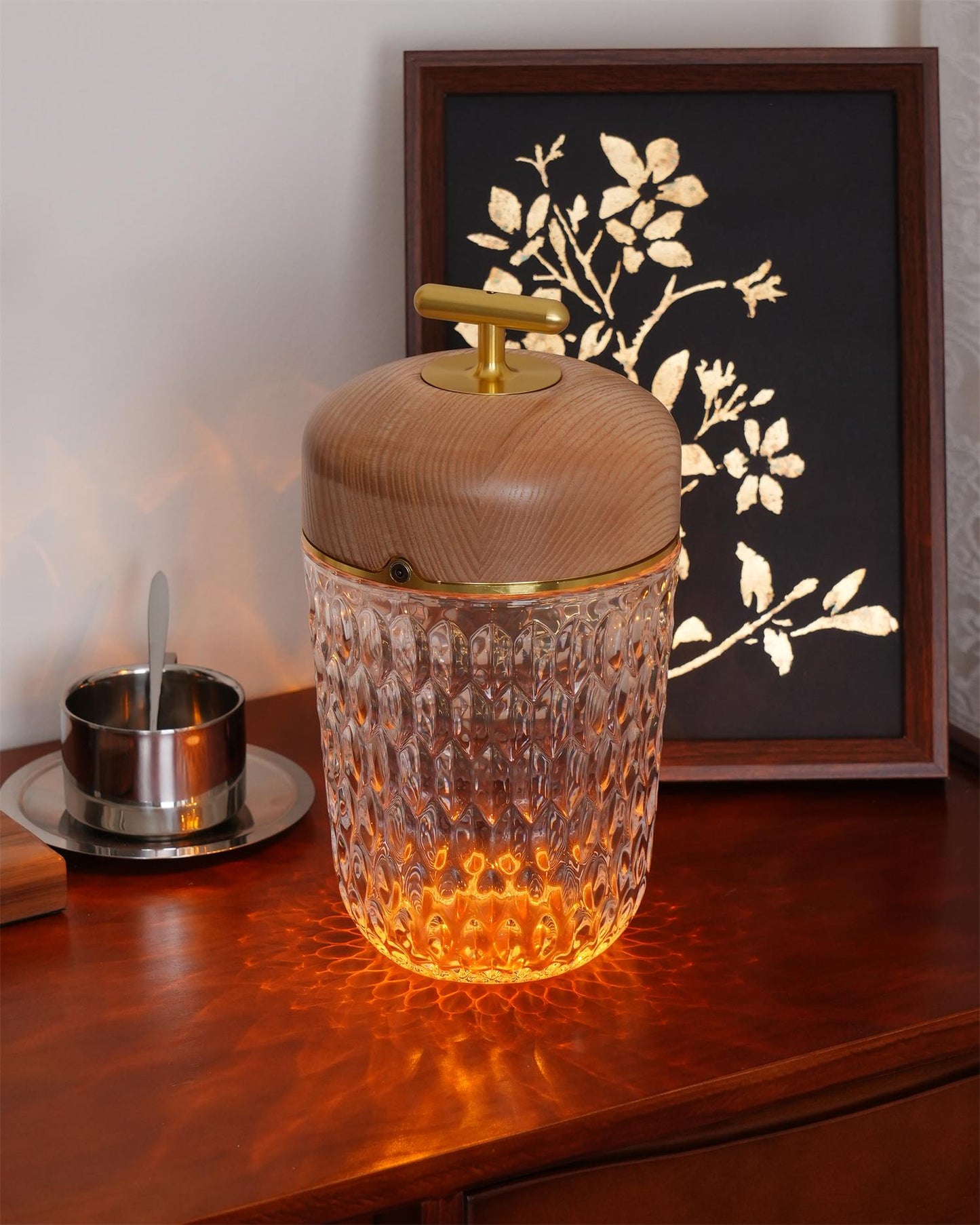 Portable Faceted Glass Table Lamp With Top Handle