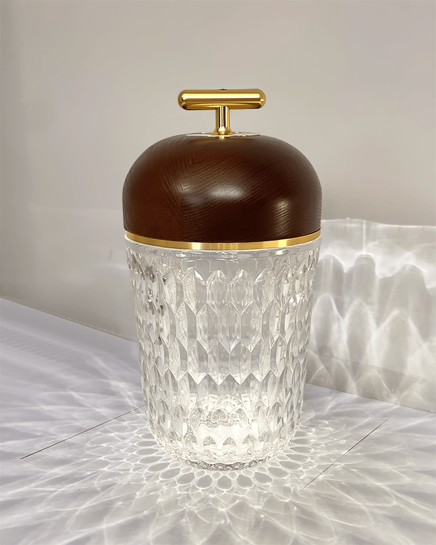 Portable Faceted Glass Table Lamp With Top Handle