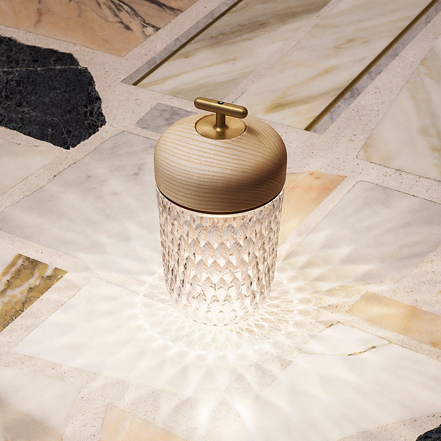 Portable Faceted Glass Table Lamp With Top Handle