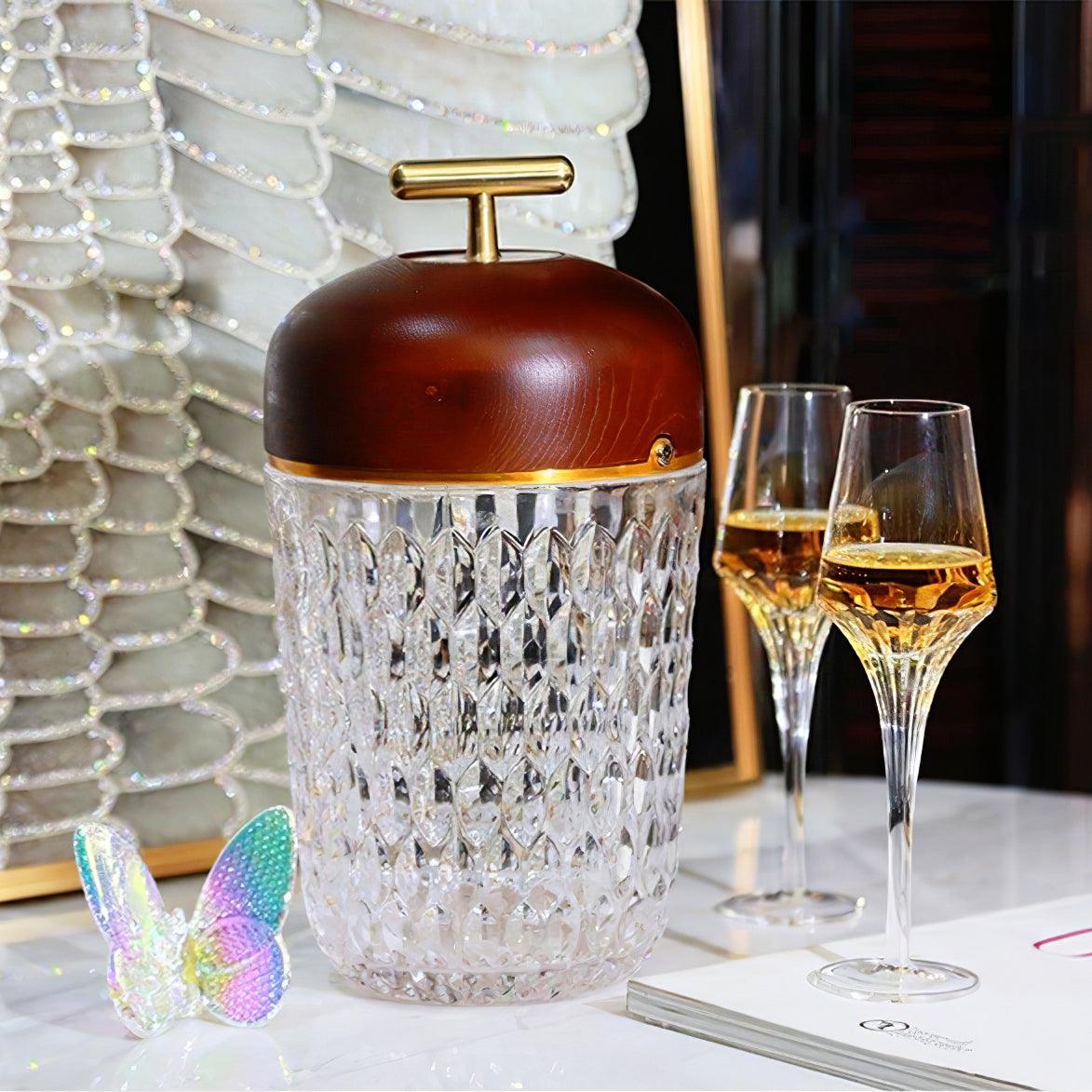 Portable Faceted Glass Table Lamp With Top Handle