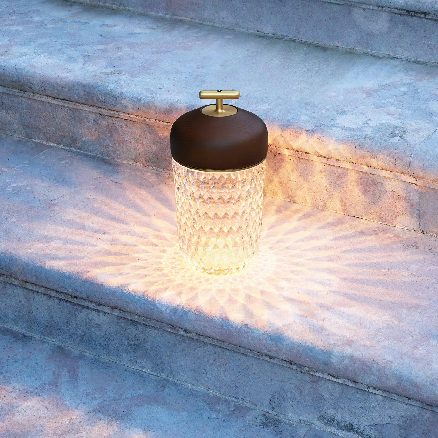 Portable Faceted Glass Table Lamp With Top Handle