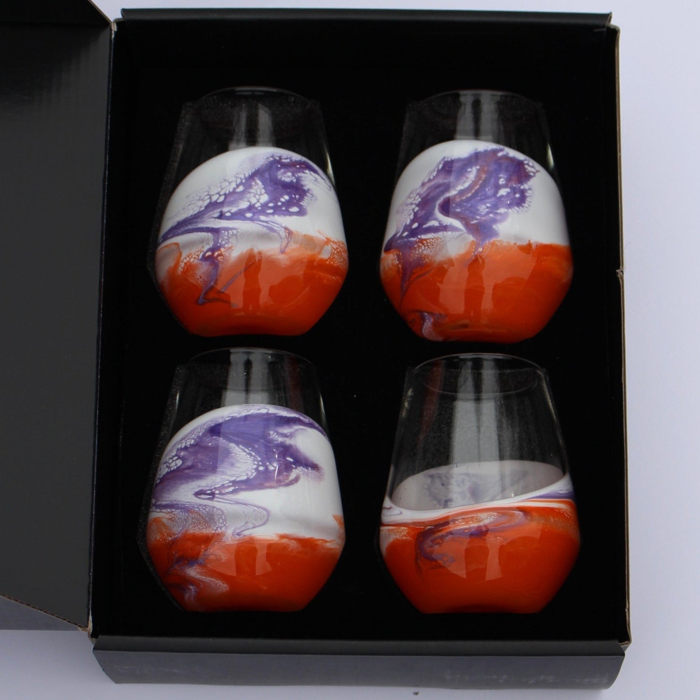 Elkmont Custom Made Marbled Dipped Gameday Wine Glasses ( Set of 4)