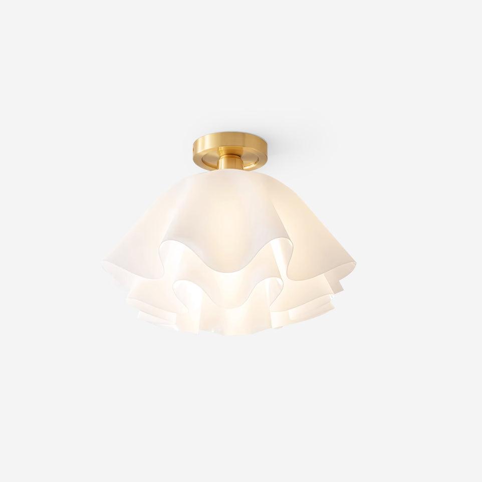Ruffled Shade Semi Flush Mount Ceiling Light With Brass Fitting