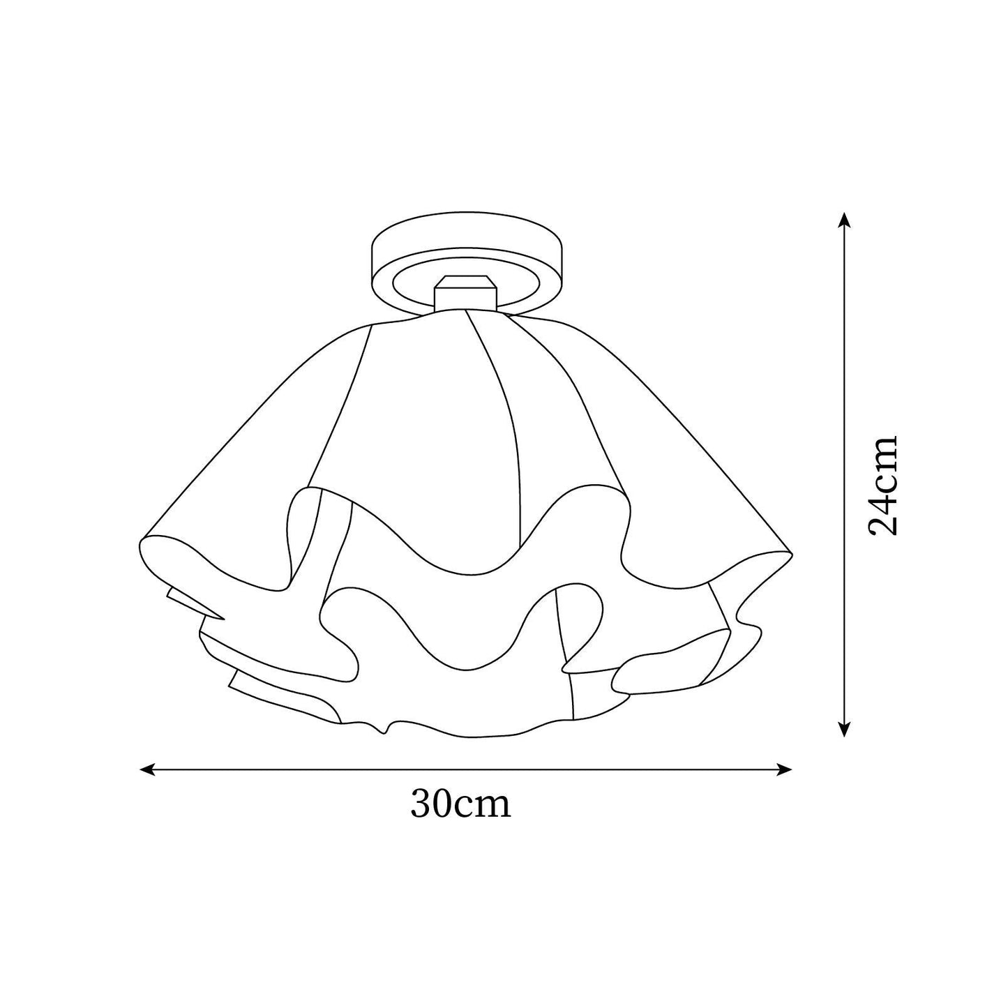 Ruffled Shade Semi Flush Mount Ceiling Light With Brass Fitting