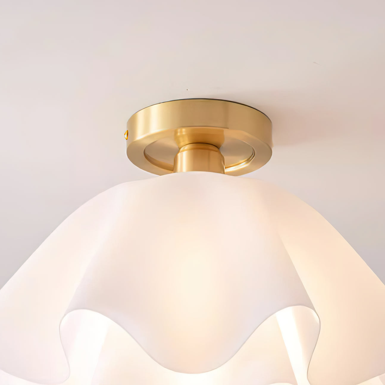 Ruffled Shade Semi Flush Mount Ceiling Light With Brass Fitting