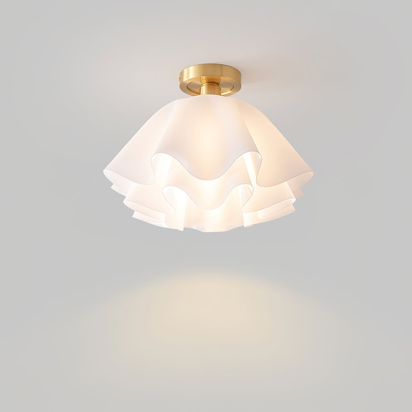 Ruffled Shade Semi Flush Mount Ceiling Light With Brass Fitting