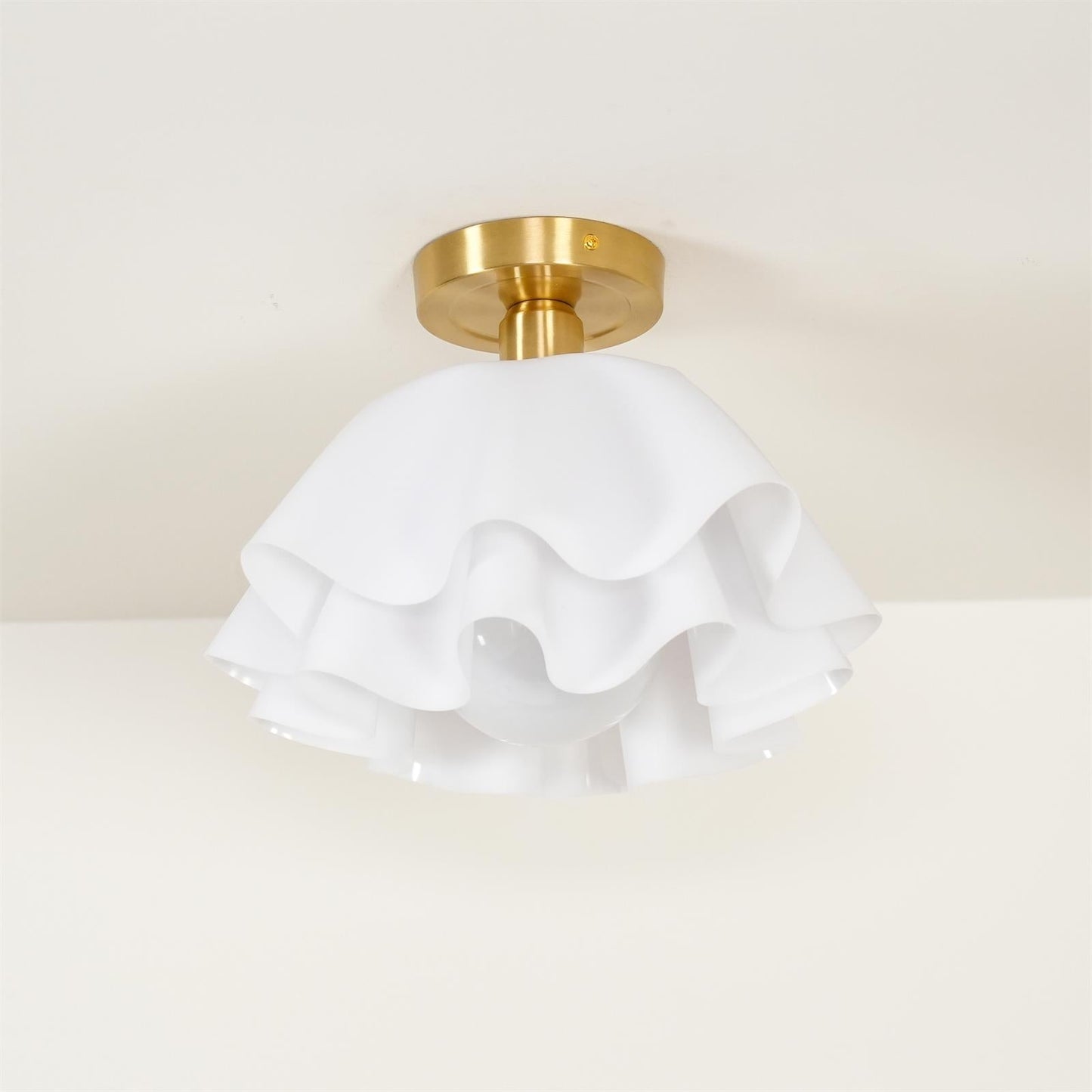 Ruffled Shade Semi Flush Mount Ceiling Light With Brass Fitting