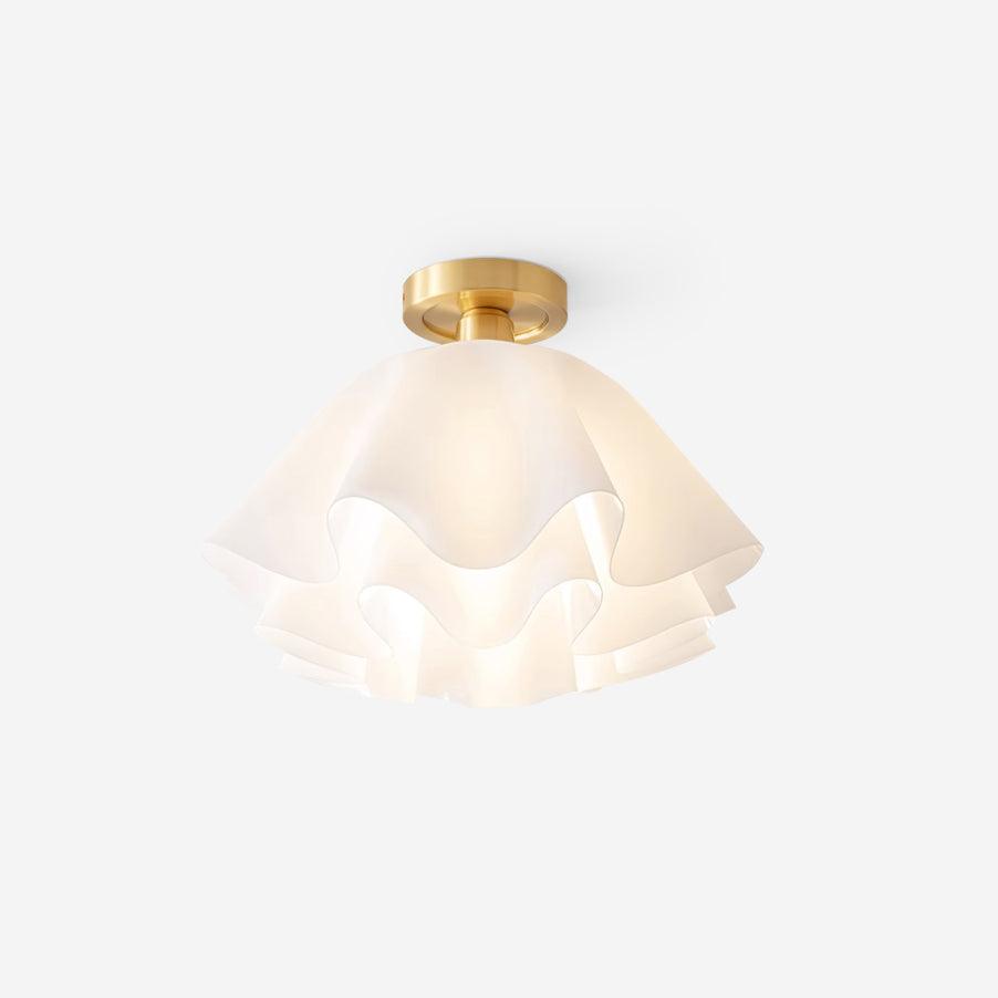Ruffled Shade Semi Flush Mount Ceiling Light With Brass Fitting