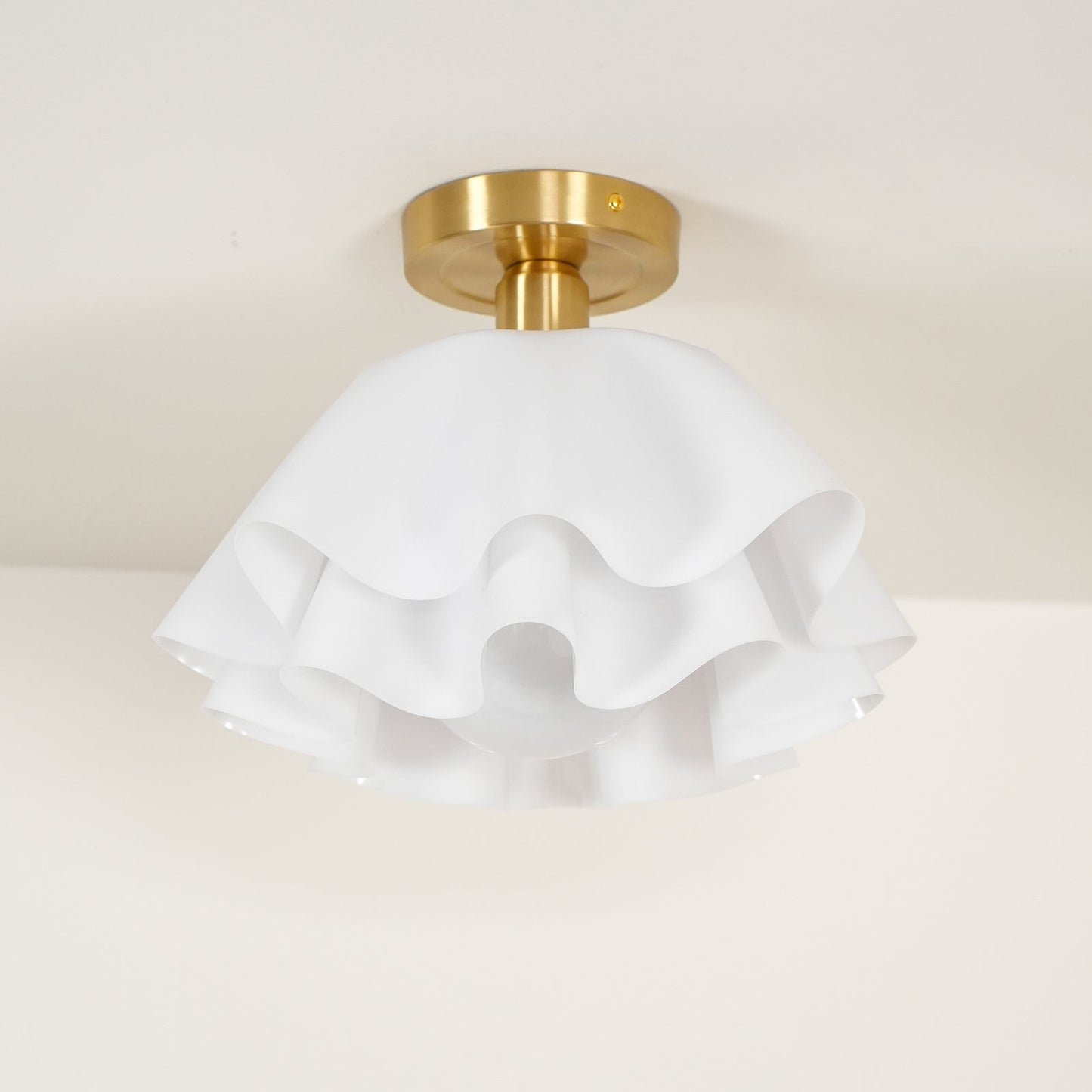 Ruffled Shade Semi Flush Mount Ceiling Light With Brass Fitting