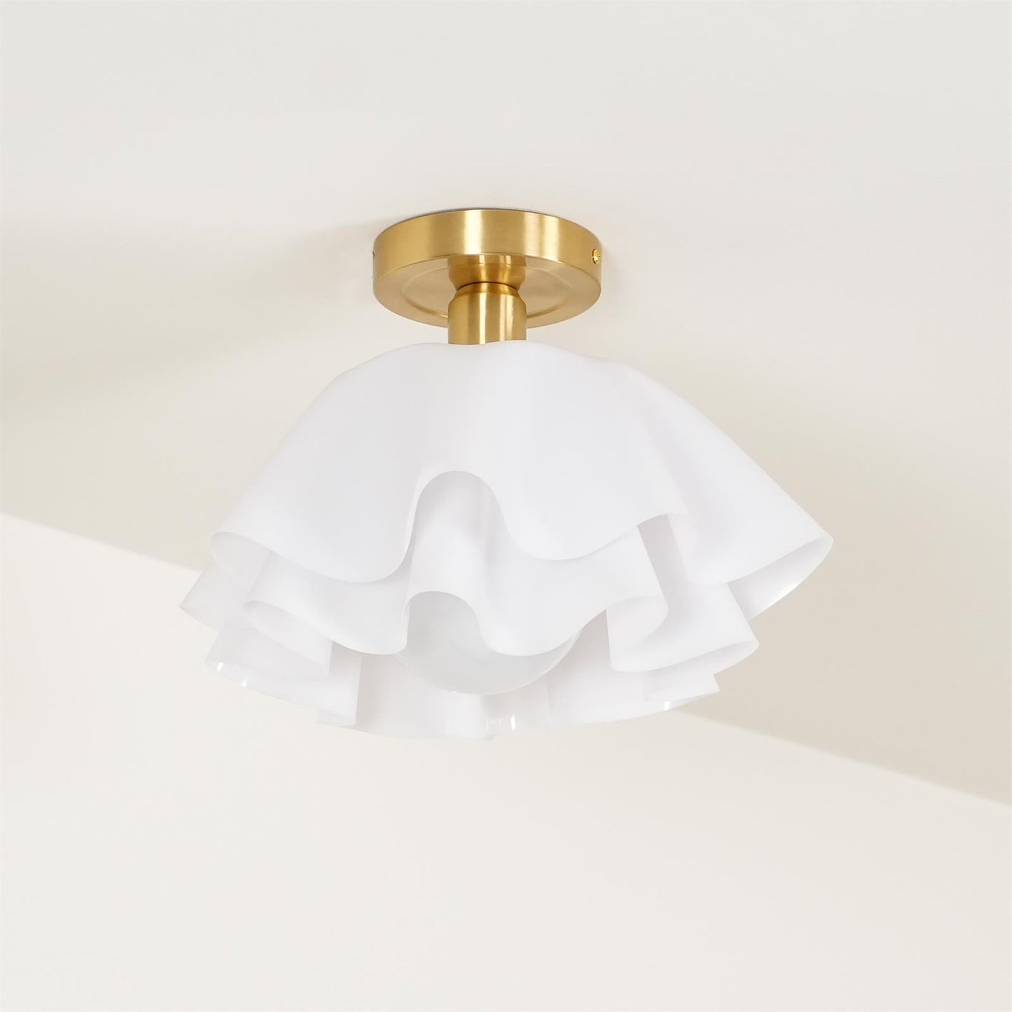 Ruffled Shade Semi Flush Mount Ceiling Light With Brass Fitting