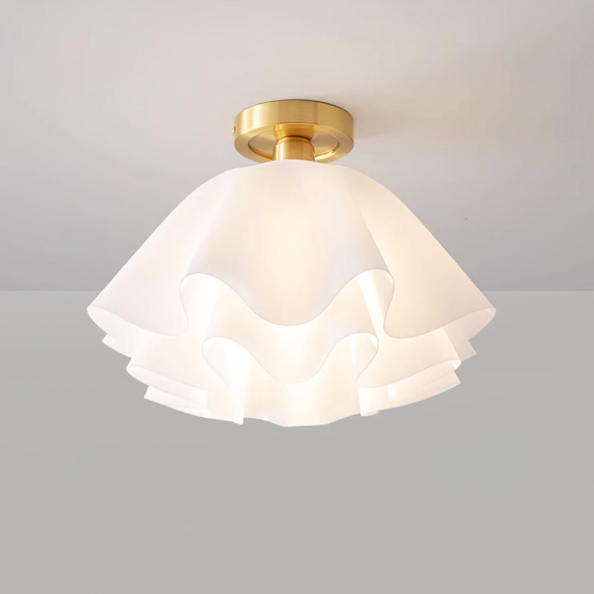 Ruffled Shade Semi Flush Mount Ceiling Light With Brass Fitting
