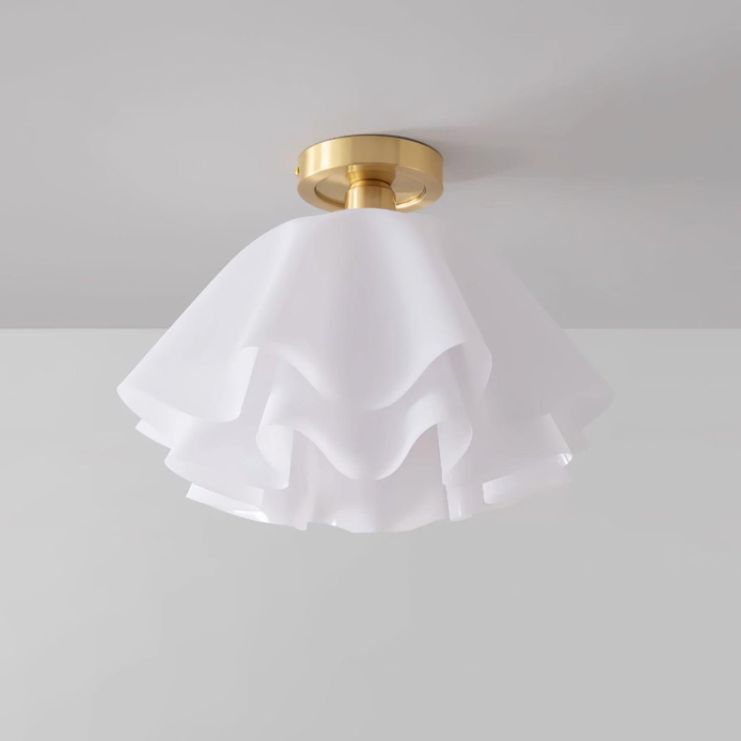 Ruffled Shade Semi Flush Mount Ceiling Light With Brass Fitting