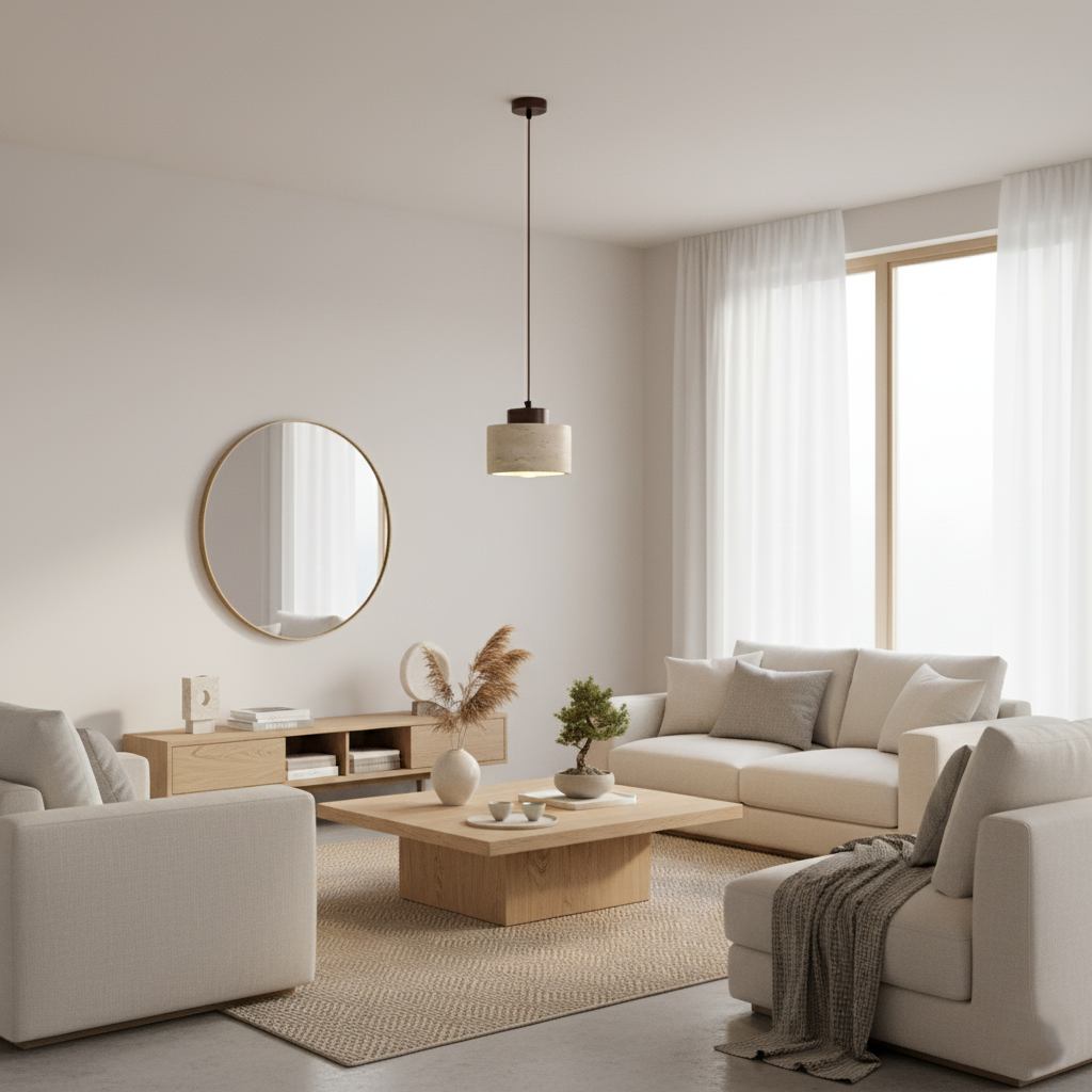 Nordic Travertine Pendant Light With Natural Stone Shade