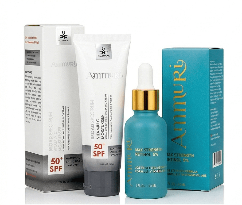 Ammuri Retinol 5% Max Serum SPF 50 Cream Set Anti Ageing Night Day Skincare Routine