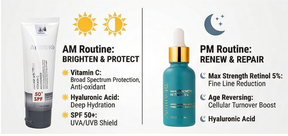 Ammuri Retinol 5% Max Serum SPF 50 Cream Set Anti Ageing Night Day Skincare Routine