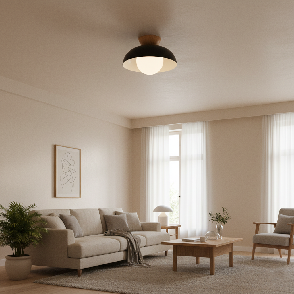 Nordic Minimalist Iron Shade Ceiling Light With Eco Dome Design