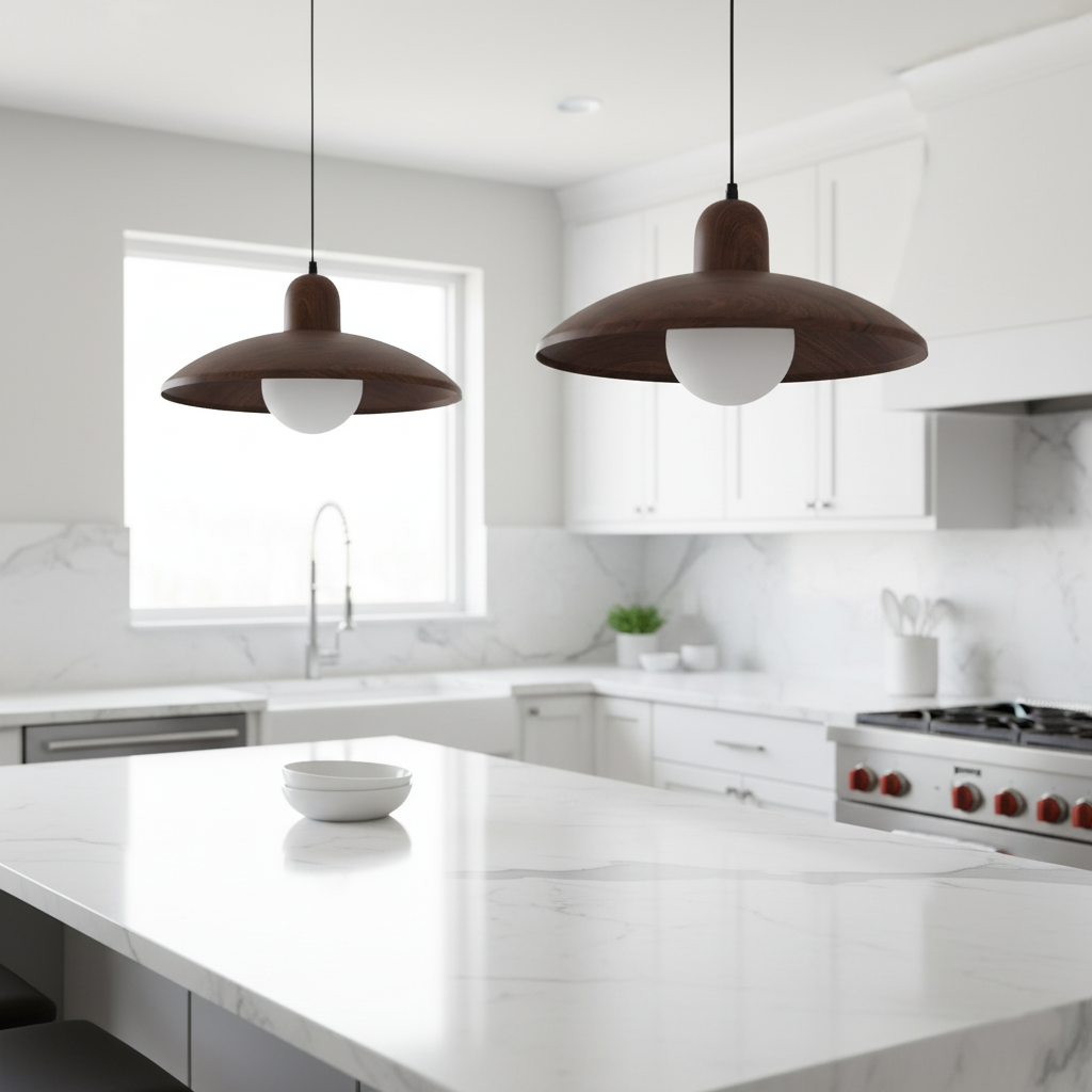Japanese Wabi Sabi Walnut Pendant Lights With Dome Shade