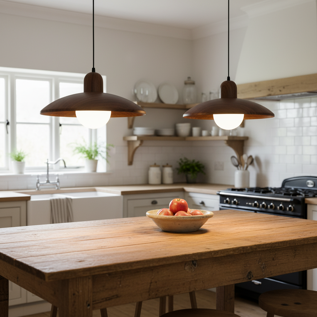 Japanese Wabi Sabi Walnut Pendant Lights With Dome Shade